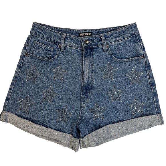 Hot Topic Pants - Hot Topic Women High Waisted Jean Shorts Blue Rhinestone Star Embellished Size 9